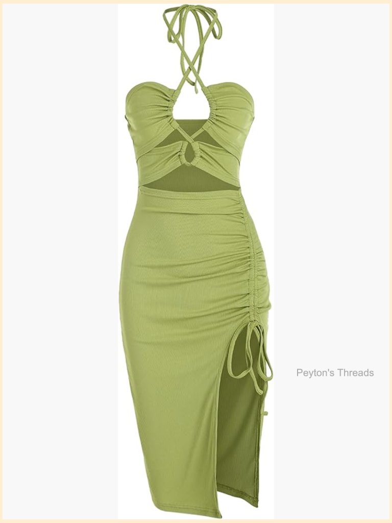 Women's Sleeveless Midi Halter Dress Criss Cross Cami Bodycon Party Night Out